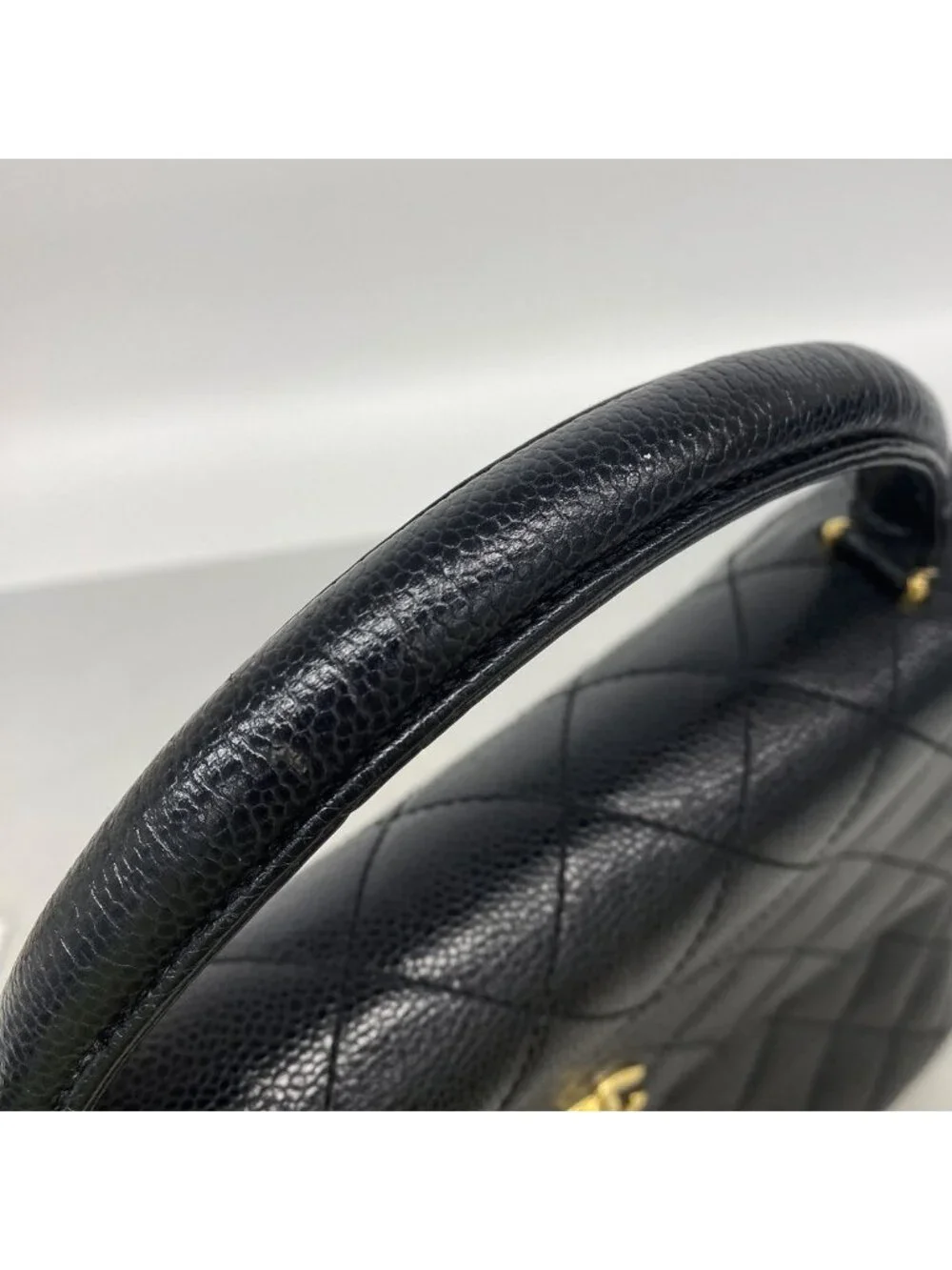 Chanel Handbag Quilted Caviar Leather Black Gold